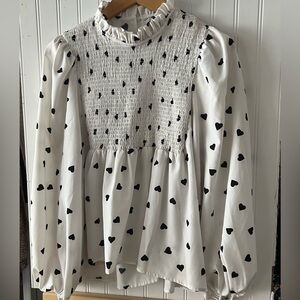White with Black Heart Polka Dot Peplum Blouse
